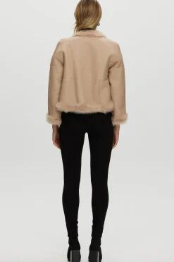 Reversible Collarless Toscana Shearling Lamb Jacket With 3/4 Sleeves