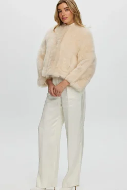Reversible Collarless Toscana Shearling Lamb Jacket With 3/4 Sleeves