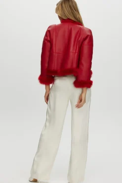 Reversible Collarless Toscana Shearling Lamb Jacket With 3/4 Sleeves