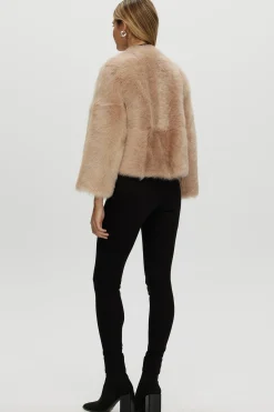 Reversible Collarless Toscana Shearling Lamb Jacket With 3/4 Sleeves