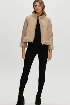 Reversible Collarless Toscana Shearling Lamb Jacket With 3/4 Sleeves