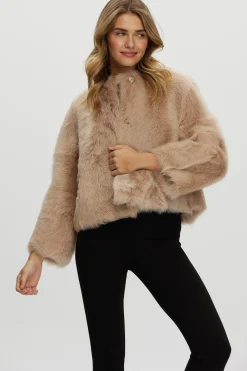 Reversible Collarless Toscana Shearling Lamb Jacket With 3/4 Sleeves