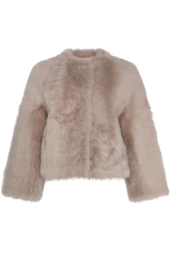 Reversible Collarless Toscana Shearling Lamb Jacket With 3/4 Sleeves