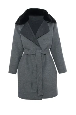 Reversible Loro Piana Wool Stroller With Detachable Select Shearling Lamb Collar, Belt