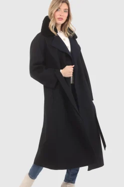 Reversible Loro Piana Wool Coat With Detachable Select Shearling Lamb Collar, Belt