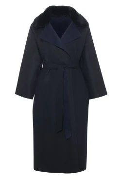 Reversible Loro Piana Wool Coat With Detachable Select Shearling Lamb Collar, Belt