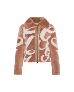 Reversible Merino Shearling Lamb Intarsia Zip Jacket