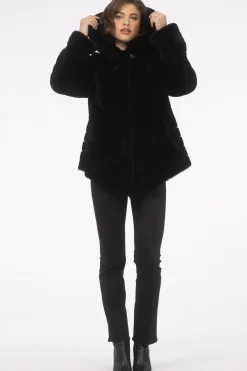 Reversible Merino Shearling Lamb Jacket, Hood