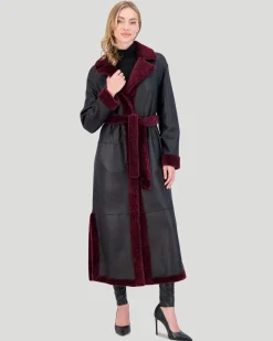 Reversible Select Shearling Lamb Coat With Side Slits And Belt