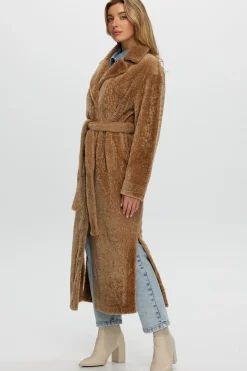 Reversible Select Shearling Lamb Coat With Side Slits And Belt