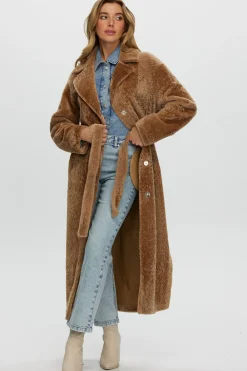 Reversible Select Shearling Lamb Coat With Side Slits And Belt