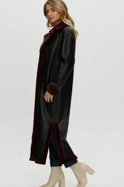 Reversible Select Shearling Lamb Coat With Side Slits And Belt