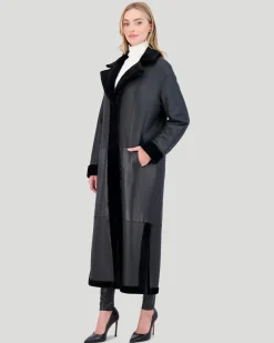 Reversible Select Shearling Lamb Coat With Side Slits And Belt