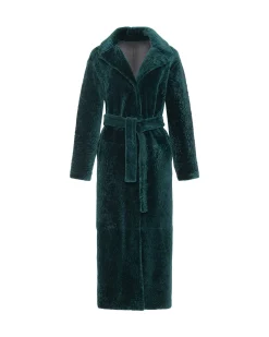 Reversible Select Shearling Lamb Coat With Side Slits And Belt