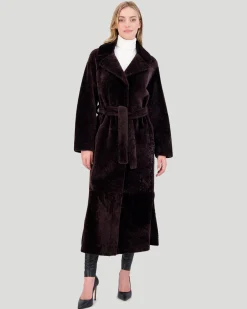 Reversible Select Shearling Lamb Coat With Side Slits And Belt