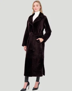 Reversible Select Shearling Lamb Coat With Side Slits And Belt