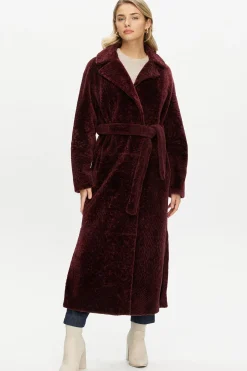 Reversible Select Shearling Lamb Coat With Side Slits And Belt