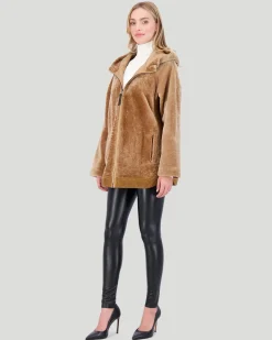 Reversible Select Shearling Lamb Zip Parka With Ribbed Hem