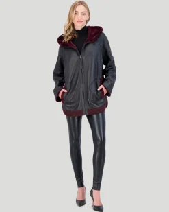 Reversible Select Shearling Lamb Zip Parka With Ribbed Hem