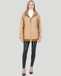 Reversible Select Shearling Lamb Zip Parka With Ribbed Hem