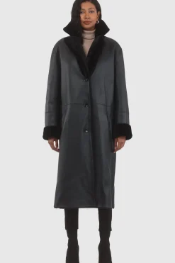 Reversible Select Shearling Lamb Coat With Notch Collar, Belt