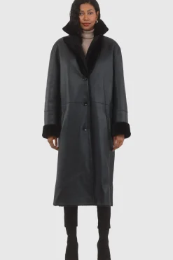 Reversible Select Shearling Lamb Coat With Notch Collar, Belt