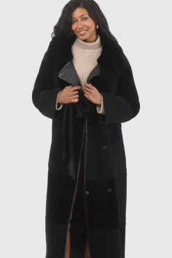 Reversible Select Shearling Lamb Coat With Notch Collar, Belt