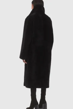 Reversible Select Shearling Lamb Coat With Notch Collar, Belt