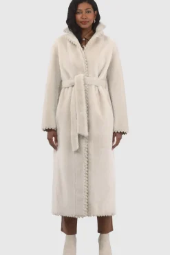Reversible Select Shearling Lamb Coat With Embroiderd Trim, Belt