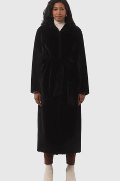 Reversible Select Shearling Lamb Coat With Embroiderd Trim, Belt