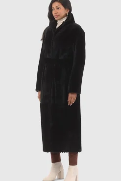 Reversible Select Shearling Lamb Coat With Embroiderd Trim, Belt