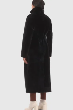 Reversible Select Shearling Lamb Coat With Embroiderd Trim, Belt