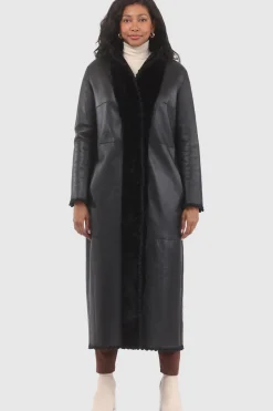 Reversible Select Shearling Lamb Coat With Embroiderd Trim, Belt