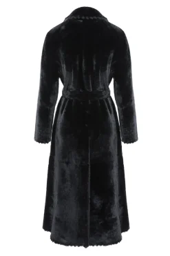 Reversible Select Shearling Lamb Coat With Embroiderd Trim, Belt