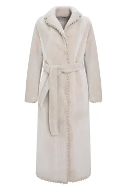 Reversible Select Shearling Lamb Coat With Embroiderd Trim, Belt