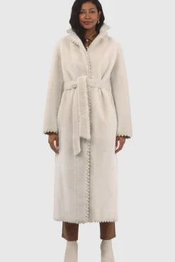Reversible Select Shearling Lamb Coat With Embroiderd Trim, Belt