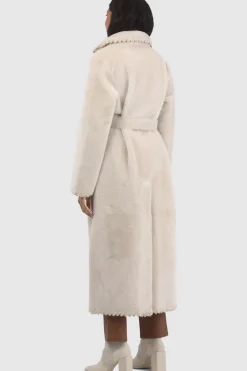 Reversible Select Shearling Lamb Coat With Embroiderd Trim, Belt