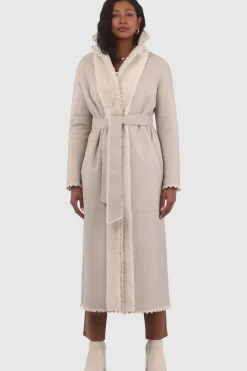Reversible Select Shearling Lamb Coat With Embroiderd Trim, Belt
