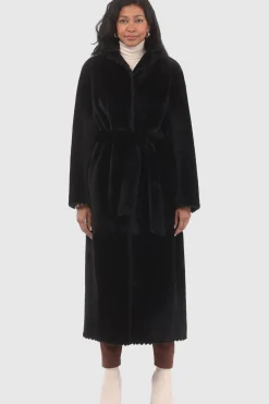 Reversible Select Shearling Lamb Coat With Embroiderd Trim, Belt
