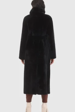 Reversible Select Shearling Lamb Coat With Embroiderd Trim, Belt