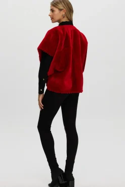 Reversible Select Shearling Lamb Collarless Jacket With Embroidered Trim