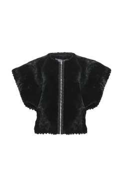Reversible Select Shearling Lamb Collarless Jacket With Embroidered Trim
