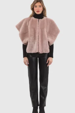 Reversible Select Shearling Lamb Collarless Jacket With Embroidered Trim