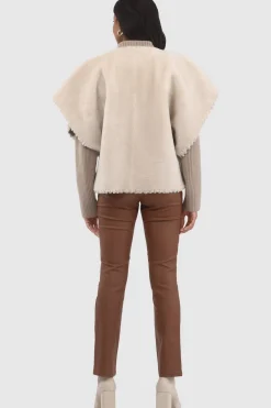 Reversible Select Shearling Lamb Collarless Jacket With Embroidered Trim