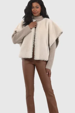 Reversible Select Shearling Lamb Collarless Jacket With Embroidered Trim