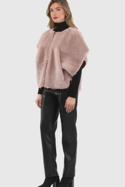 Reversible Select Shearling Lamb Collarless Jacket With Embroidered Trim