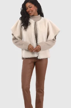 Reversible Select Shearling Lamb Collarless Jacket With Embroidered Trim