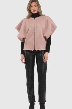 Reversible Select Shearling Lamb Collarless Jacket With Embroidered Trim