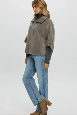 Reversible Shearling Lamb Short Sleeve Zip Cape