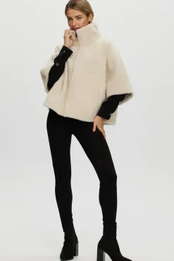 Reversible Shearling Lamb Short Sleeve Zip Cape